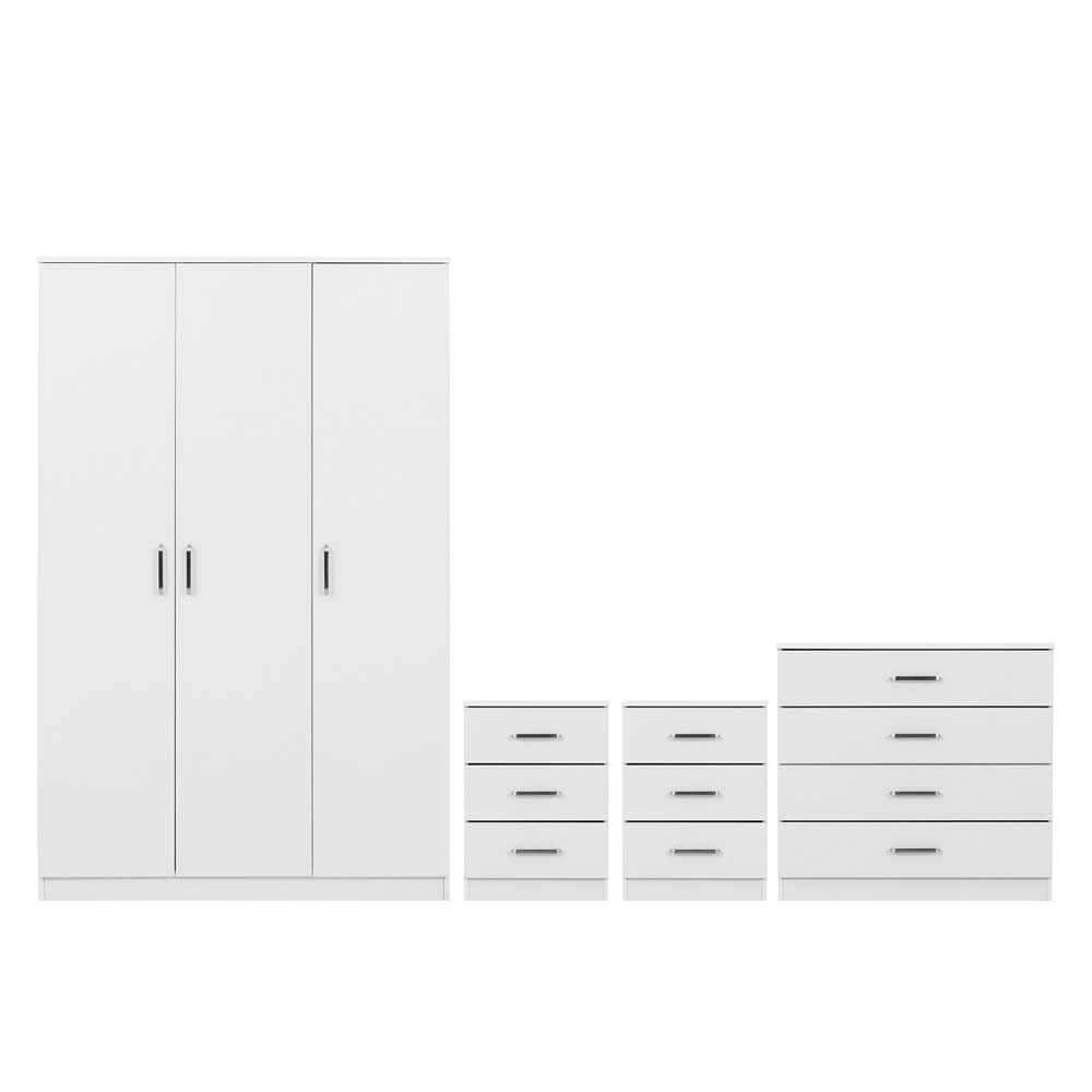 Delrion Wooden Bedroom Furniture Set with 3 Doors 10 Drawers in White