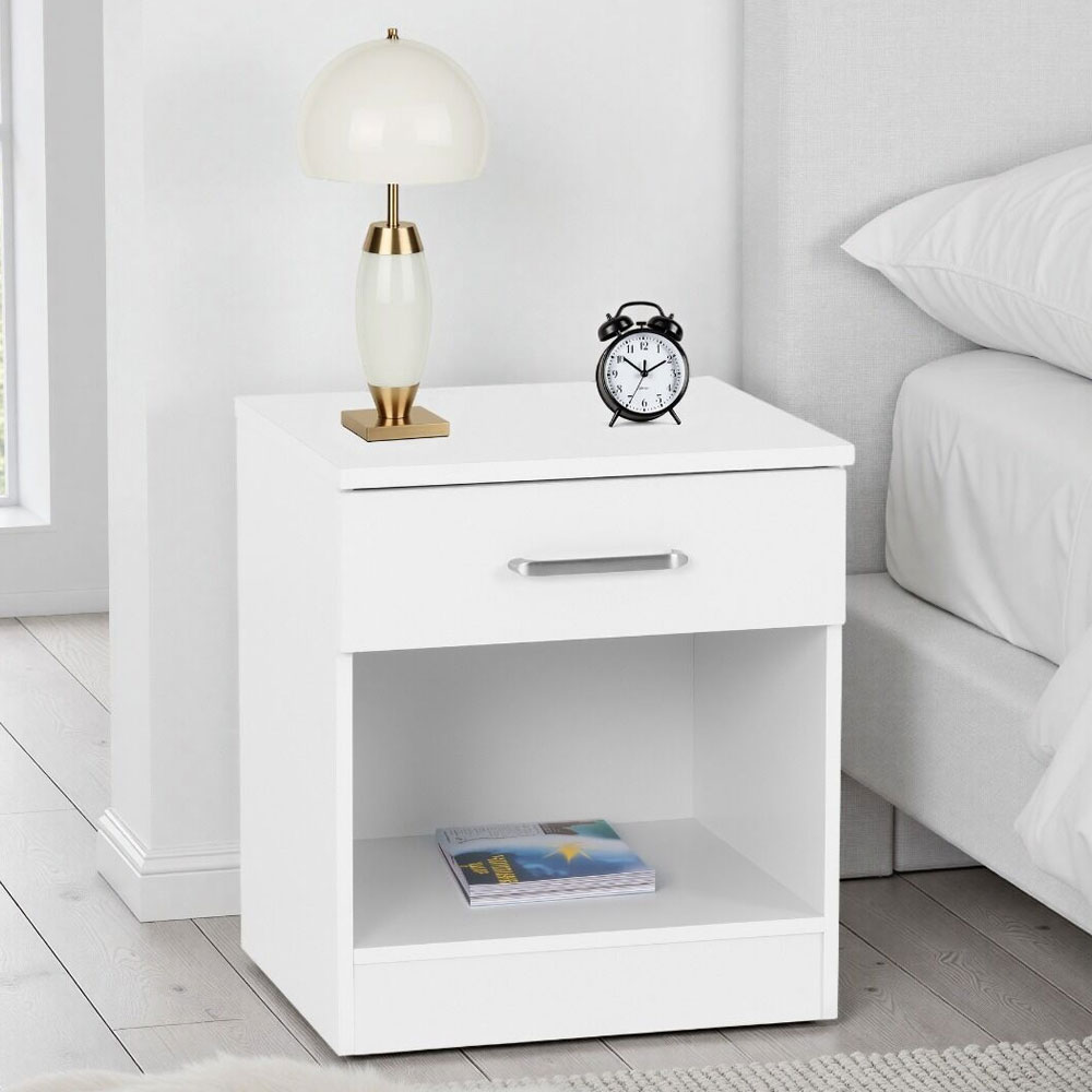 Delrion Wooden Bedside Cabinet in White