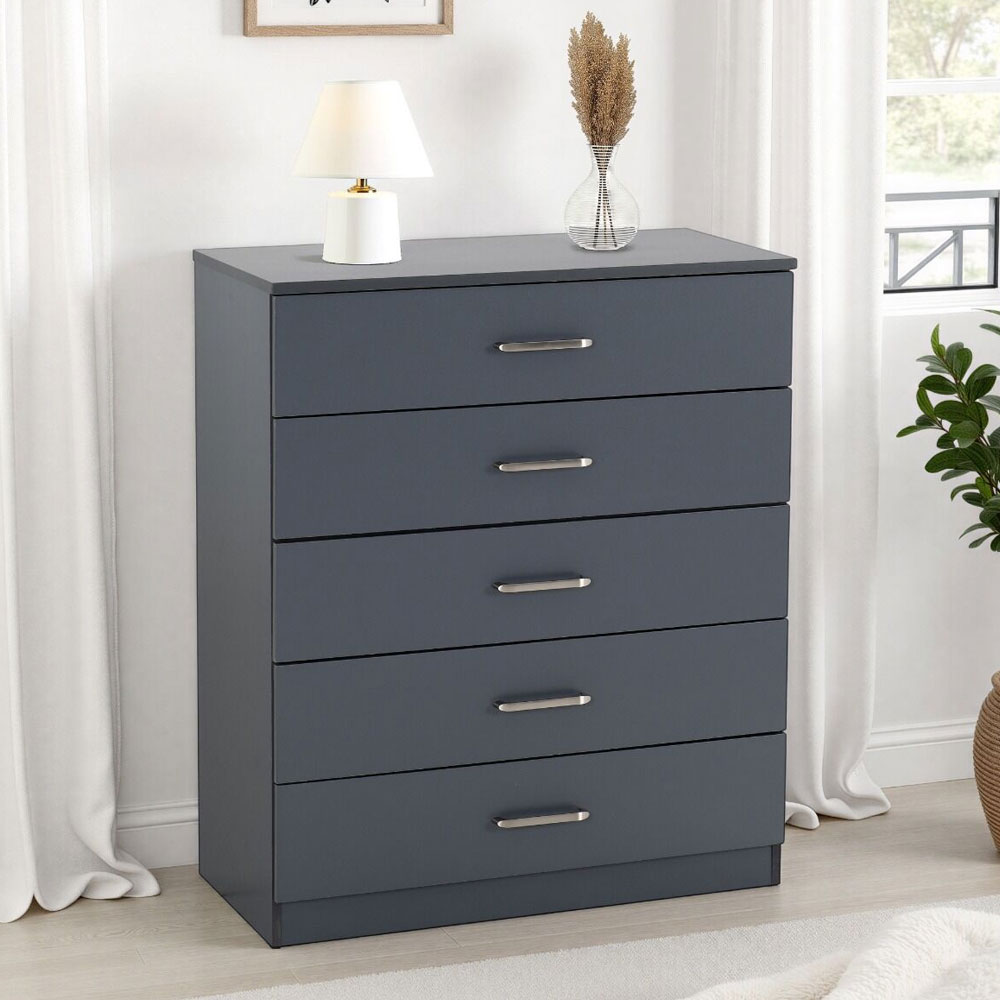 Delrion Wooden Chest Of 5 Drawers in Dark Grey