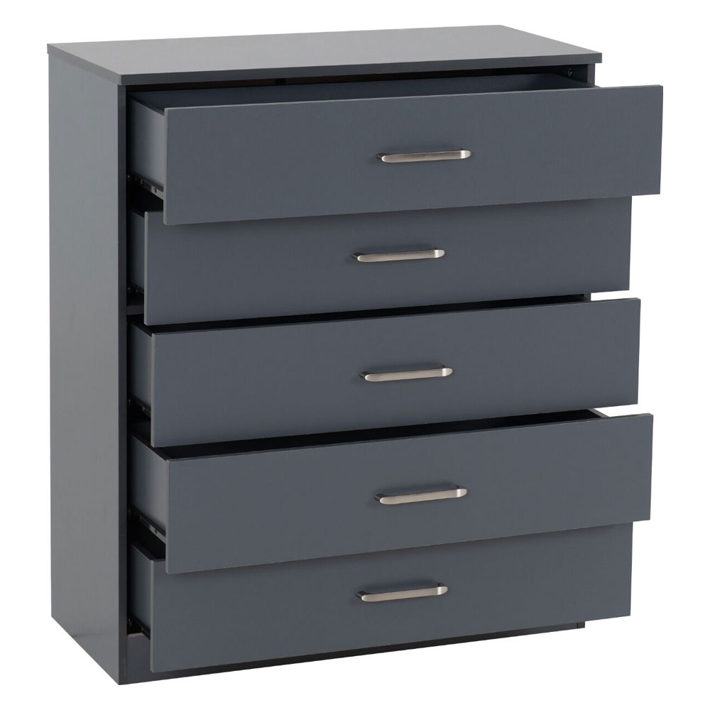 Delrion Wooden Chest Of 5 Drawers in Dark Grey