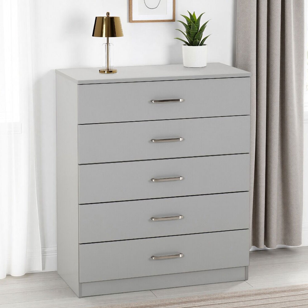 Delrion Wooden Chest Of 5 Drawers in Light Grey