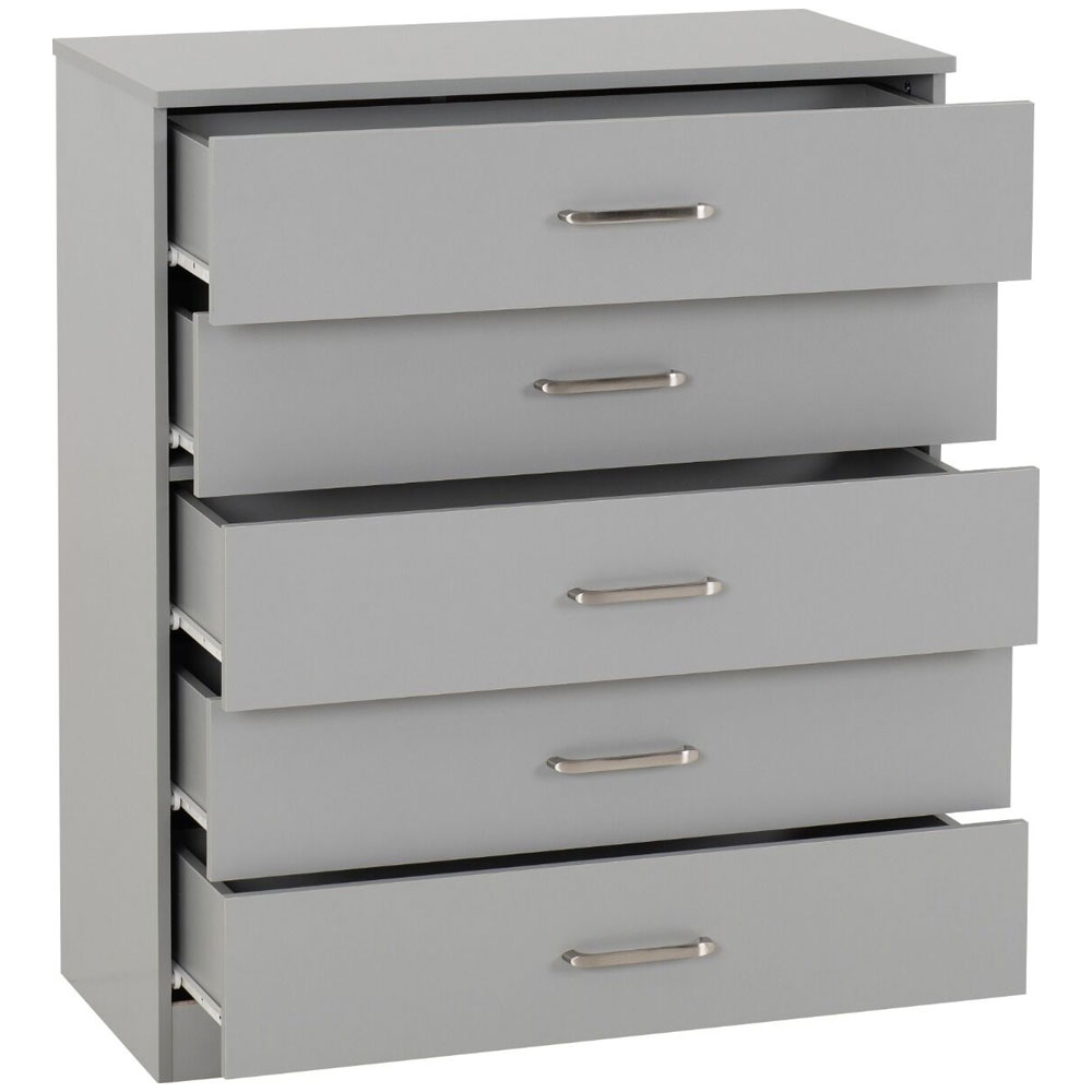 Delrion Wooden Chest Of 5 Drawers in Light Grey