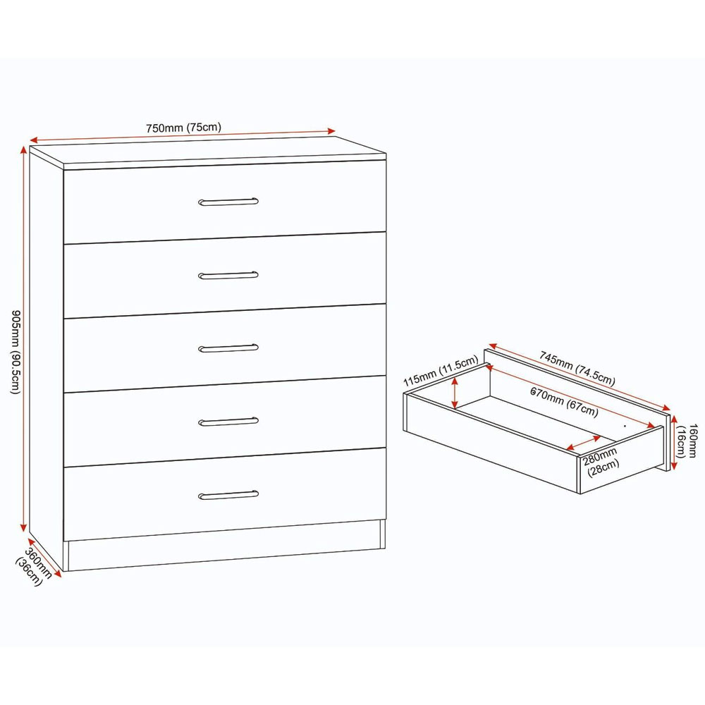 Delrion Wooden Chest Of 5 Drawers in Light Grey