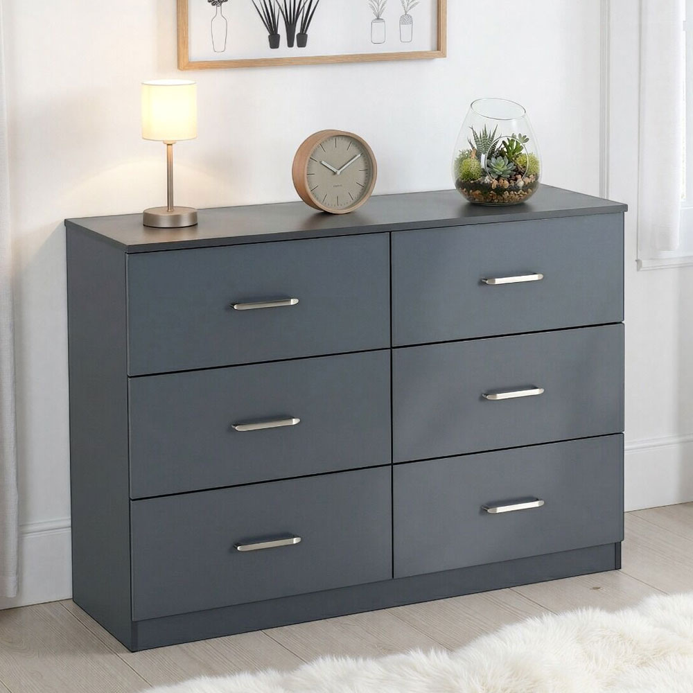 Delrion Wooden Chest Of 6 Drawers in Dark Grey