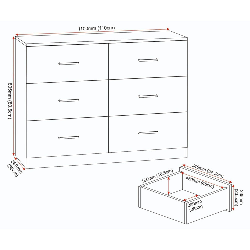 Delrion Wooden Chest Of 6 Drawers in Dark Grey