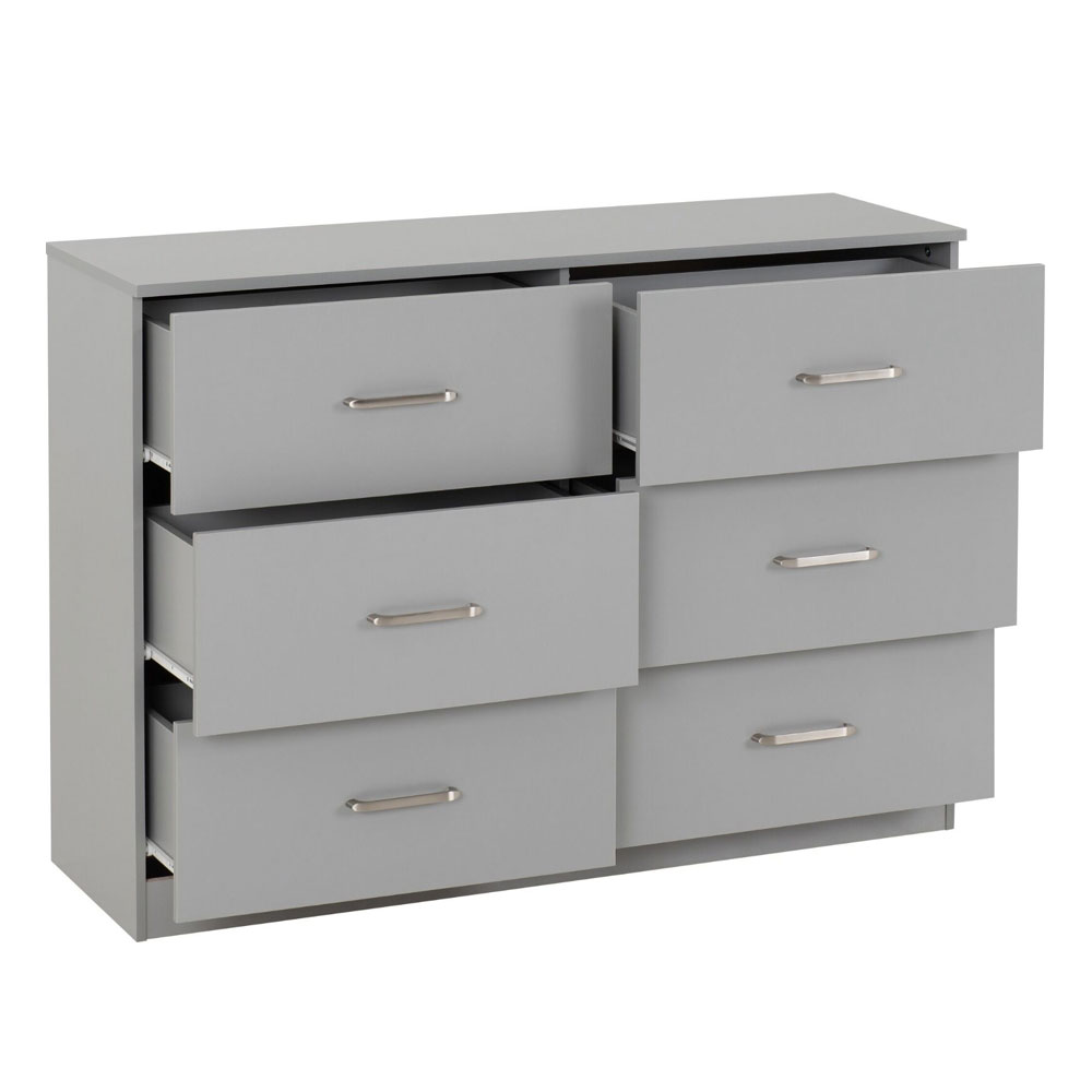 Delrion Wooden Chest Of 6 Drawers in Light Grey