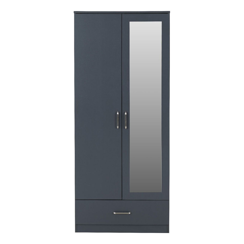 Delrion Wooden Wardrobe with 1 Glass Door 1 Drawer in Dark Grey