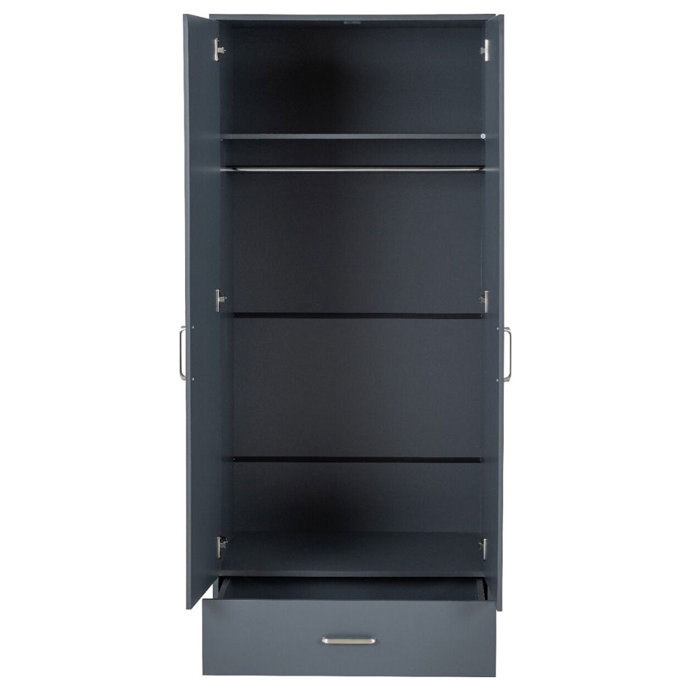 Delrion Wooden Wardrobe with 1 Glass Door 1 Drawer in Dark Grey