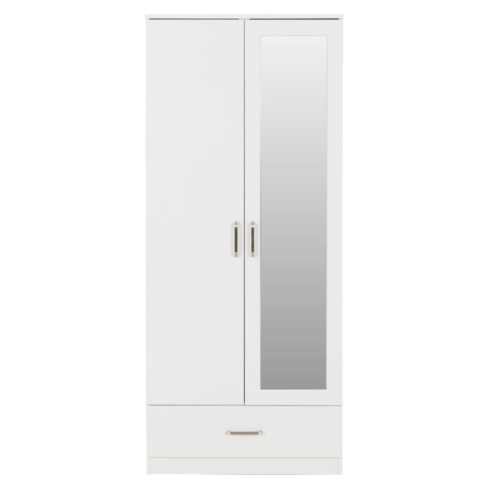 Delrion Wooden Wardrobe with 1 Glass Door 1 Drawer in White