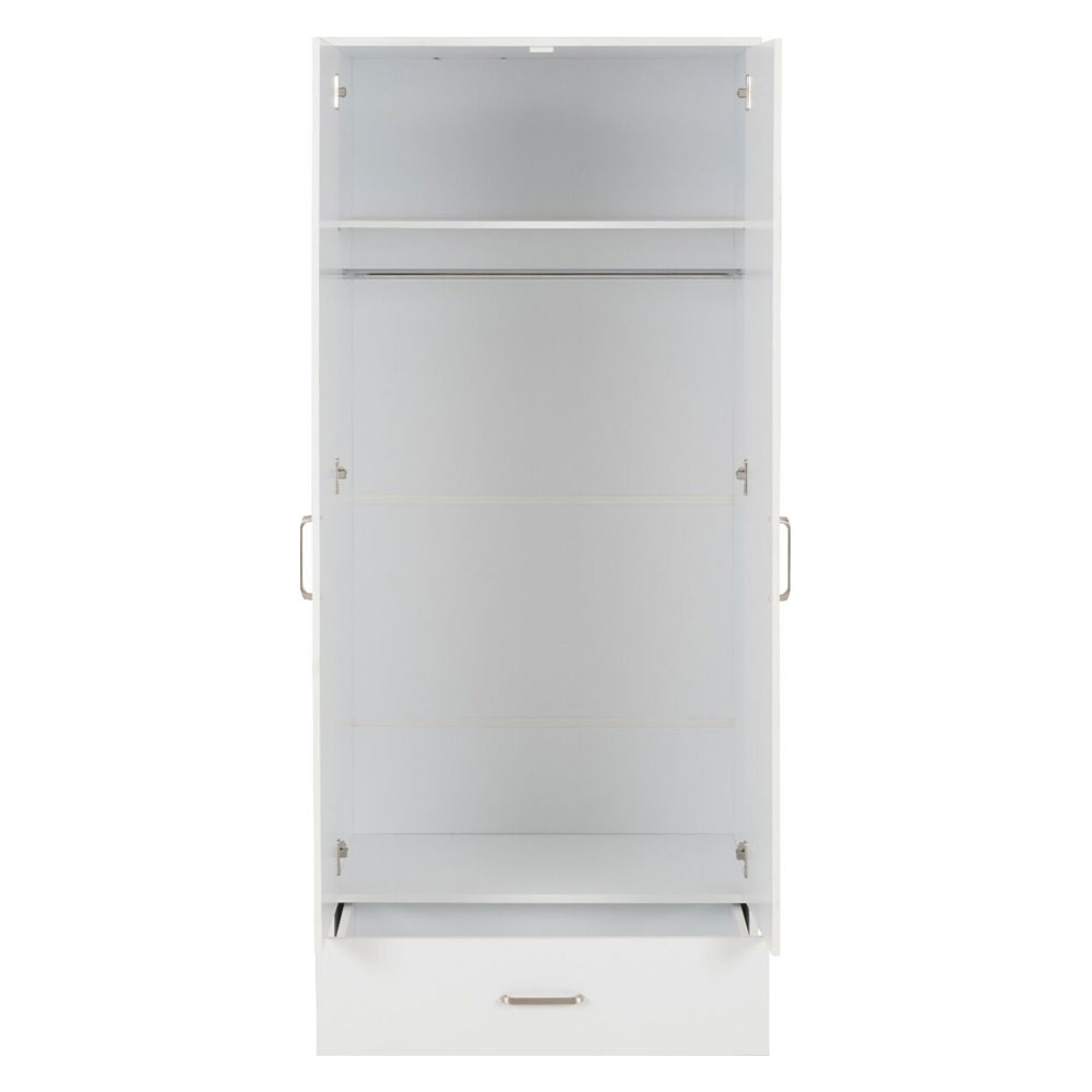 Delrion Wooden Wardrobe with 1 Glass Door 1 Drawer in White