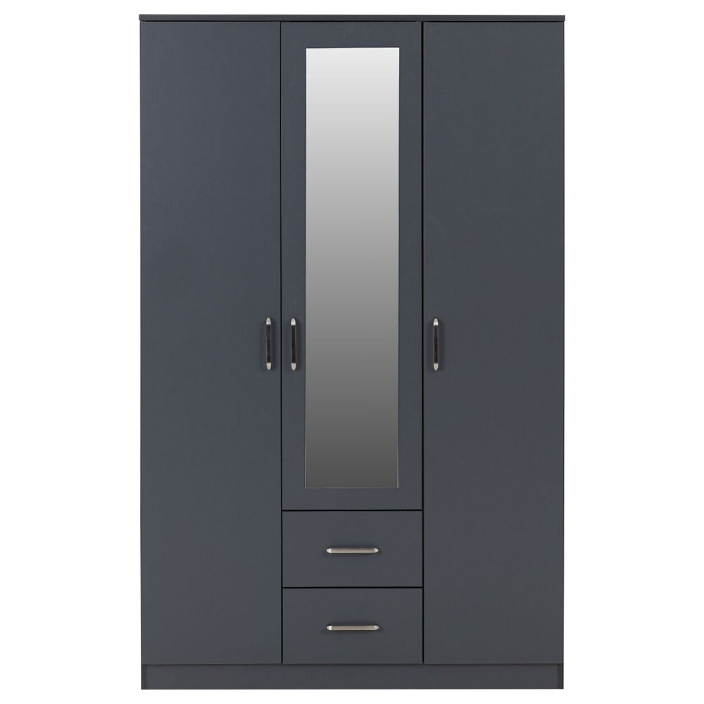 Delrion Wooden Wardrobe with 1 Glass Door 2 Drawers in Dark Grey