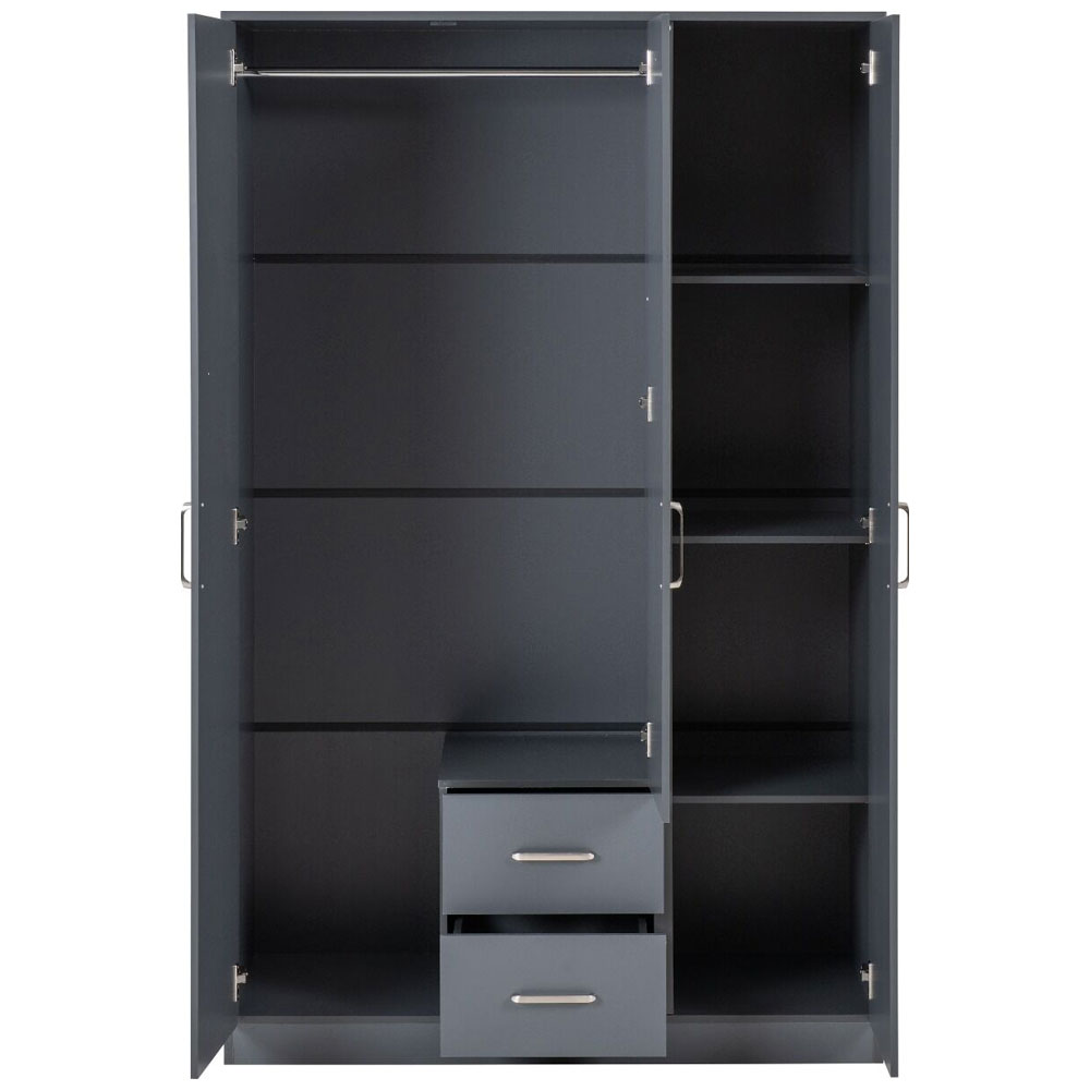Delrion Wooden Wardrobe with 1 Glass Door 2 Drawers in Dark Grey
