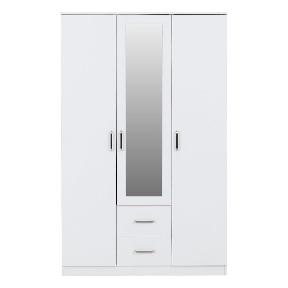 Delrion Wooden Wardrobe with 1 Glass Door 2 Drawers in White