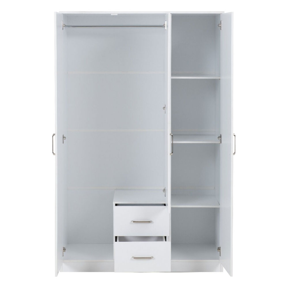 Delrion Wooden Wardrobe with 1 Glass Door 2 Drawers in White
