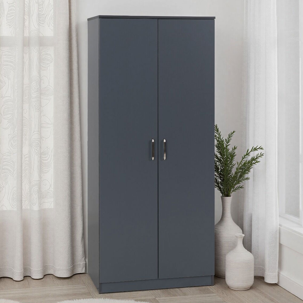 Delrion Wooden Wardrobe with 2 Doors in Dark Grey