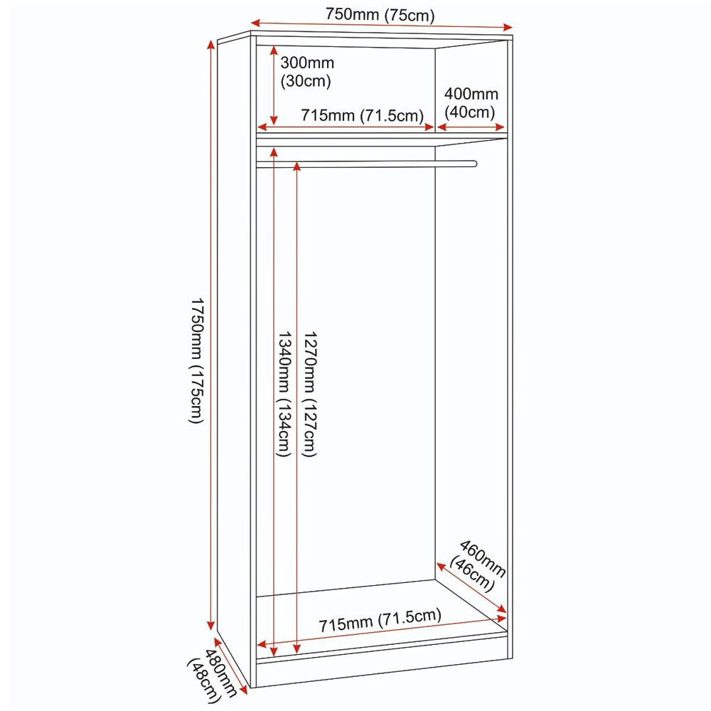 Delrion Wooden Wardrobe with 2 Doors in Dark Grey