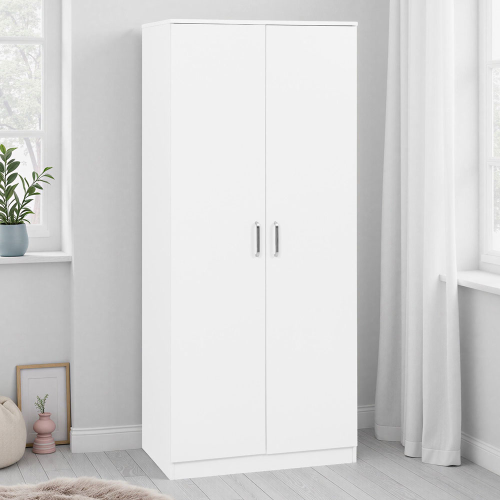 Delrion Wooden Wardrobe with 2 Doors in White