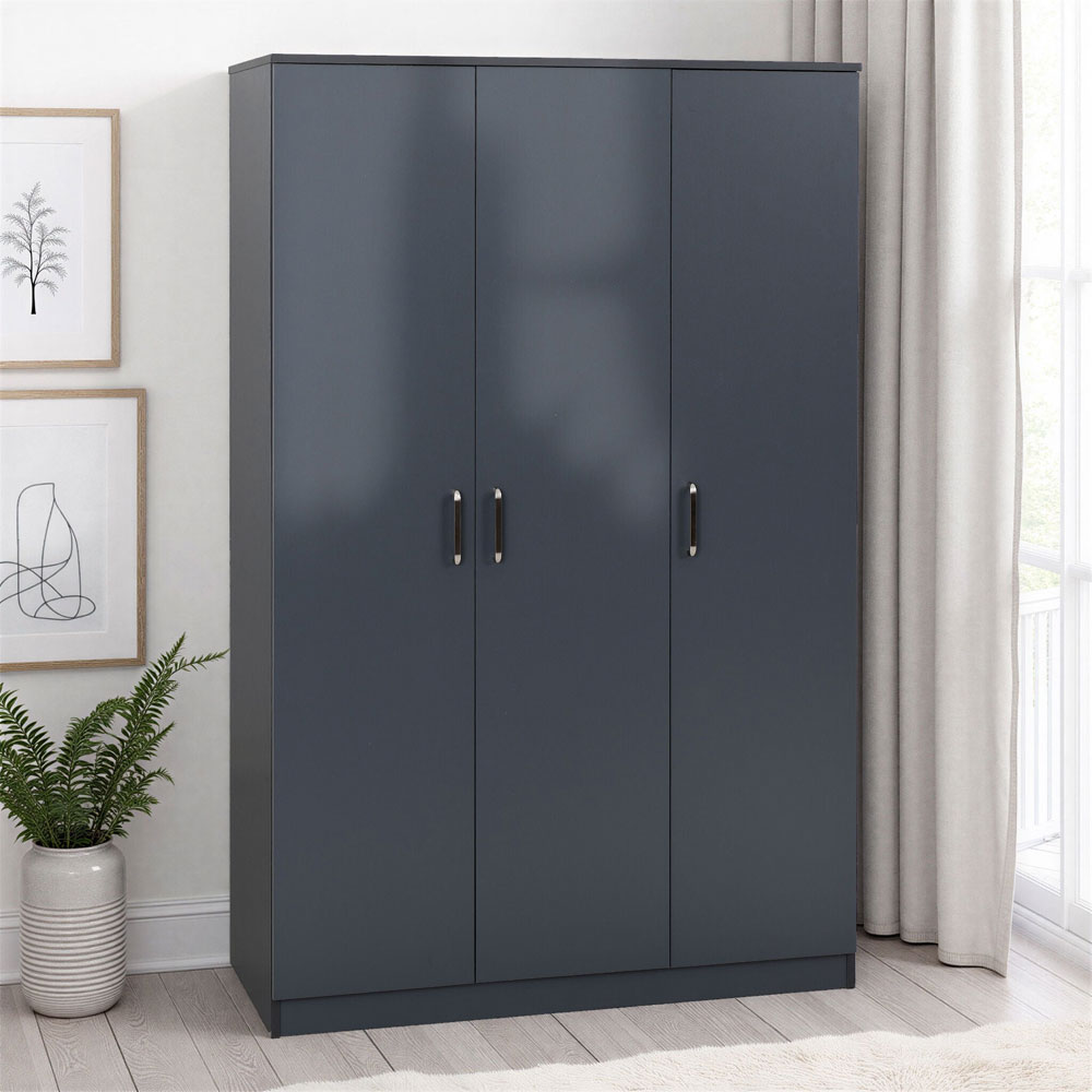 Delrion Wooden Wardrobe with 3 Doors in Dark Grey