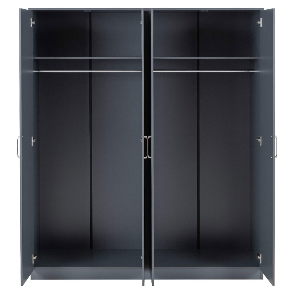 Delrion Wooden Wardrobe with 4 Doors in Dark Grey