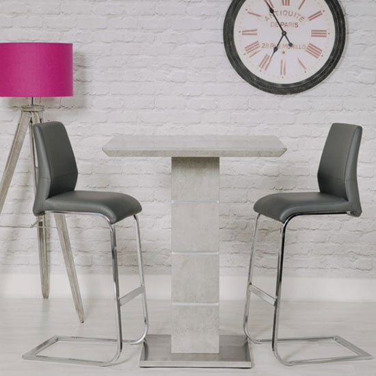 Delta Marble Effect Bar Table With 2 Grey Seattle Stools