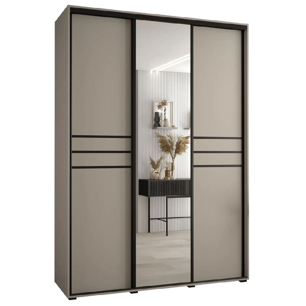 Delta Mirrored Wardrobe With 3 Sliding Doors In Cashmere