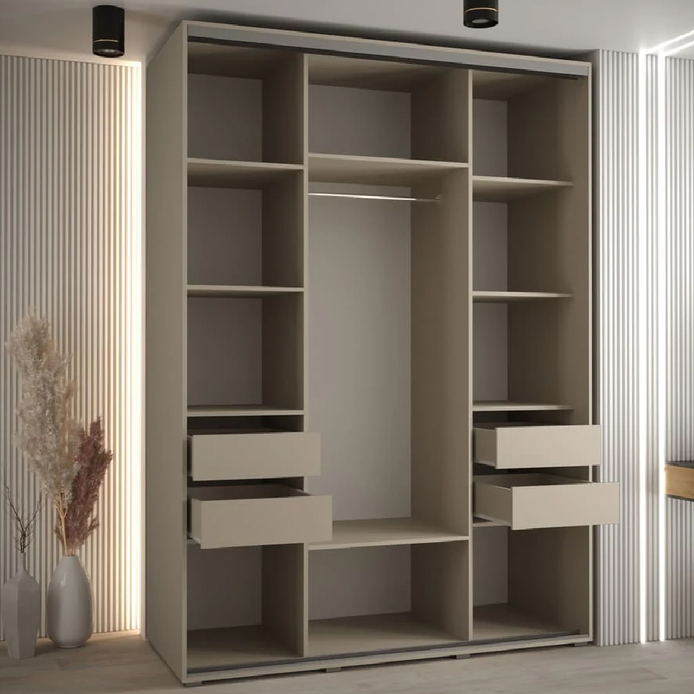 Delta Mirrored Wardrobe With 3 Sliding Doors In Cashmere