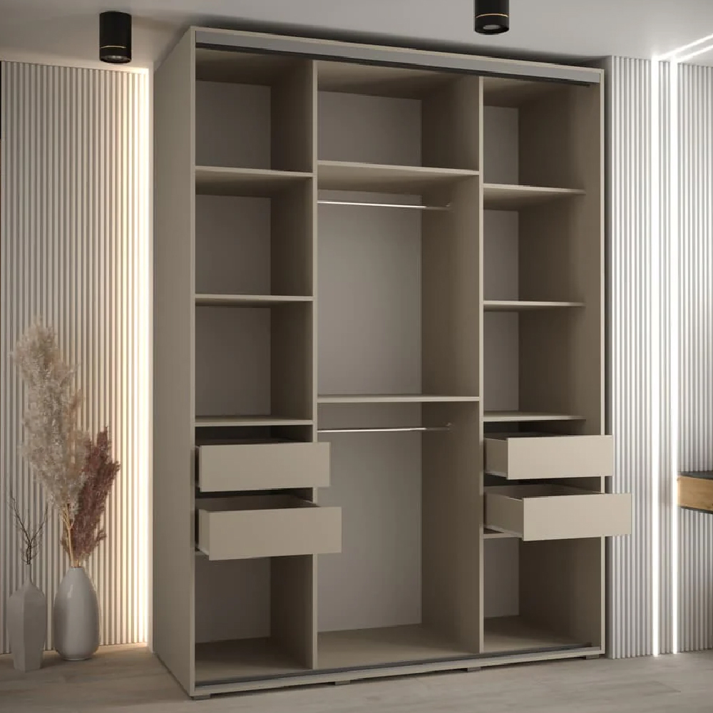 Delta Mirrored Wardrobe With 3 Sliding Doors In Cashmere