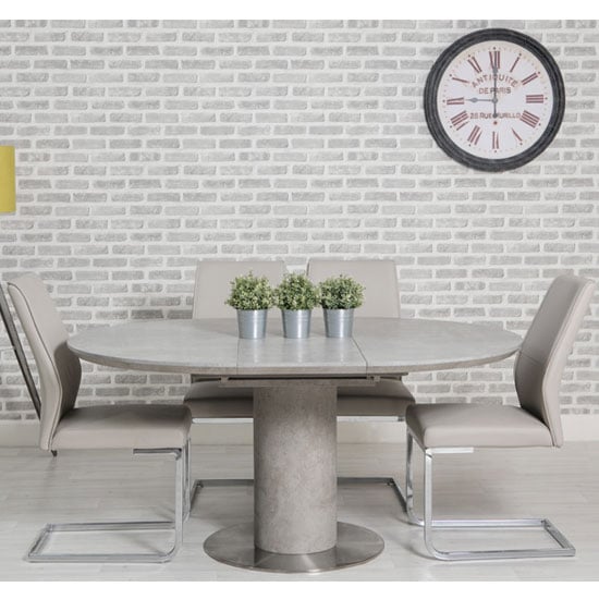 Product photograph of Delta Round Extending Dining Set With 4 Taupe Seattle Chairs from Furniture in Fashion