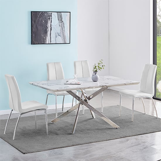 Read more about Deltino diva marble effect dining table 4 opal white chairs