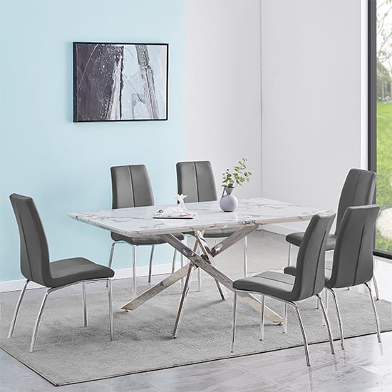 Deltino Diva Marble Effect Dining Table With 6 Opal Grey Chairs_1