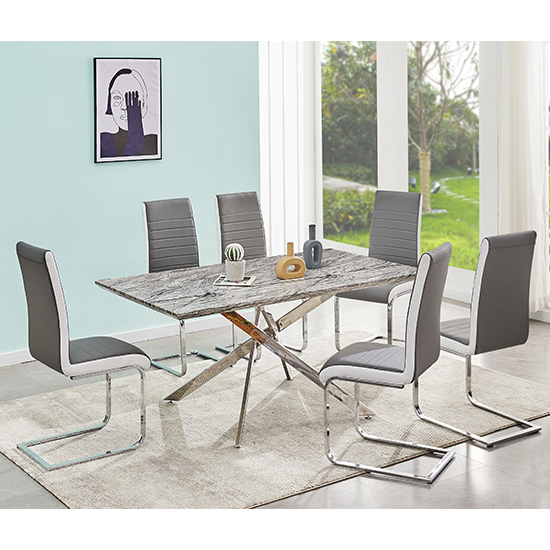 Deltino High Gloss Dining Table In Melange Marble Effect_2