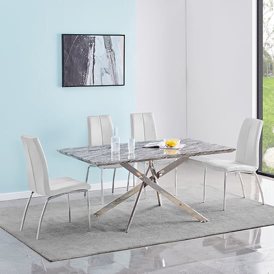 Photo of Deltino melange marble effect dining table 4 opal white chairs