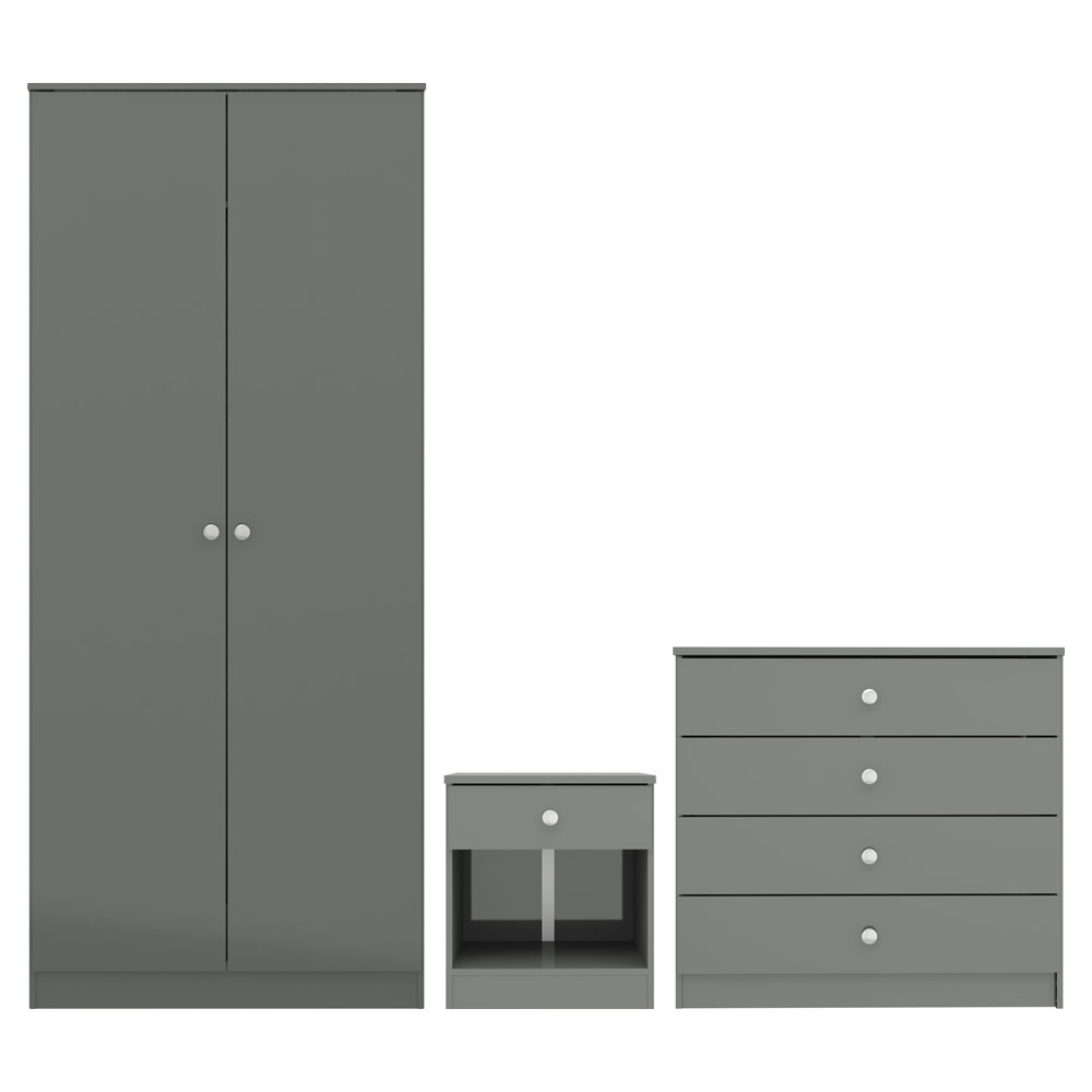 Delvian High Gloss Effect Bedroom Furniture Set with 2 Doors 5 Drawers in Grey