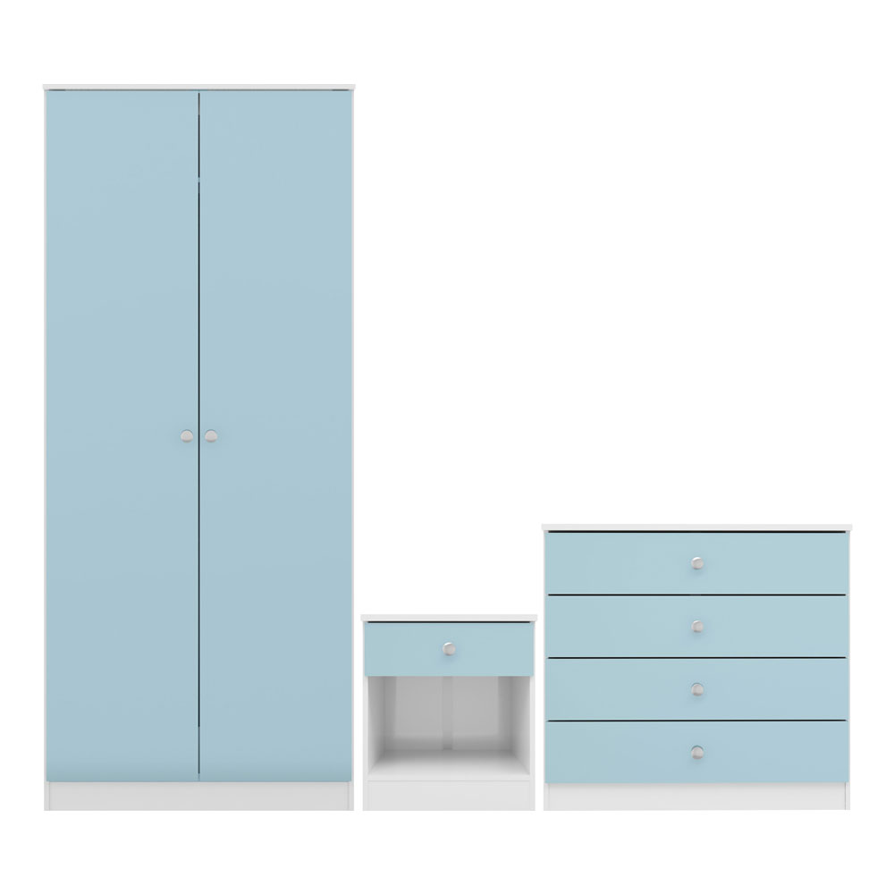 Delvian High Gloss Effect Bedroom Furniture Set with 2 Doors 5 Drawers in White and Blue