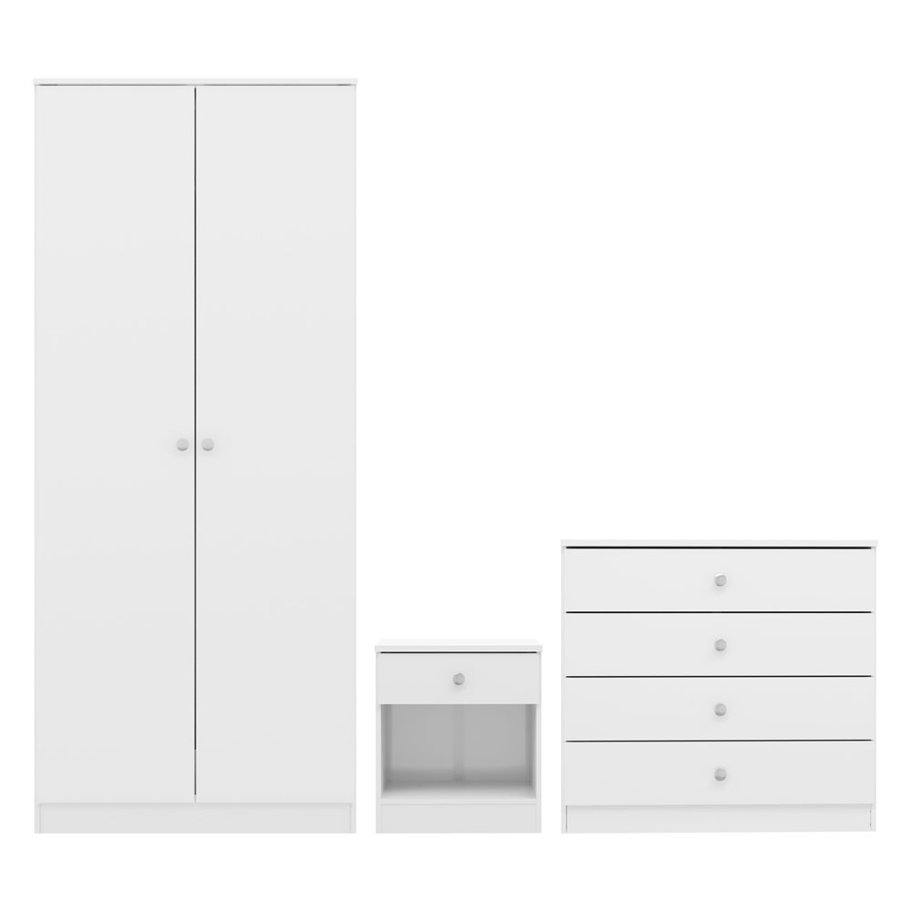 Delvian High Gloss Effect Bedroom Furniture Set with 2 Doors 5 Drawers in White