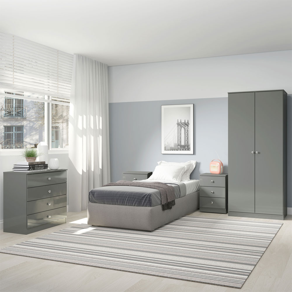 Delvian High Gloss Effect Bedroom Furniture Set with 2 Doors 10 Drawers in Grey