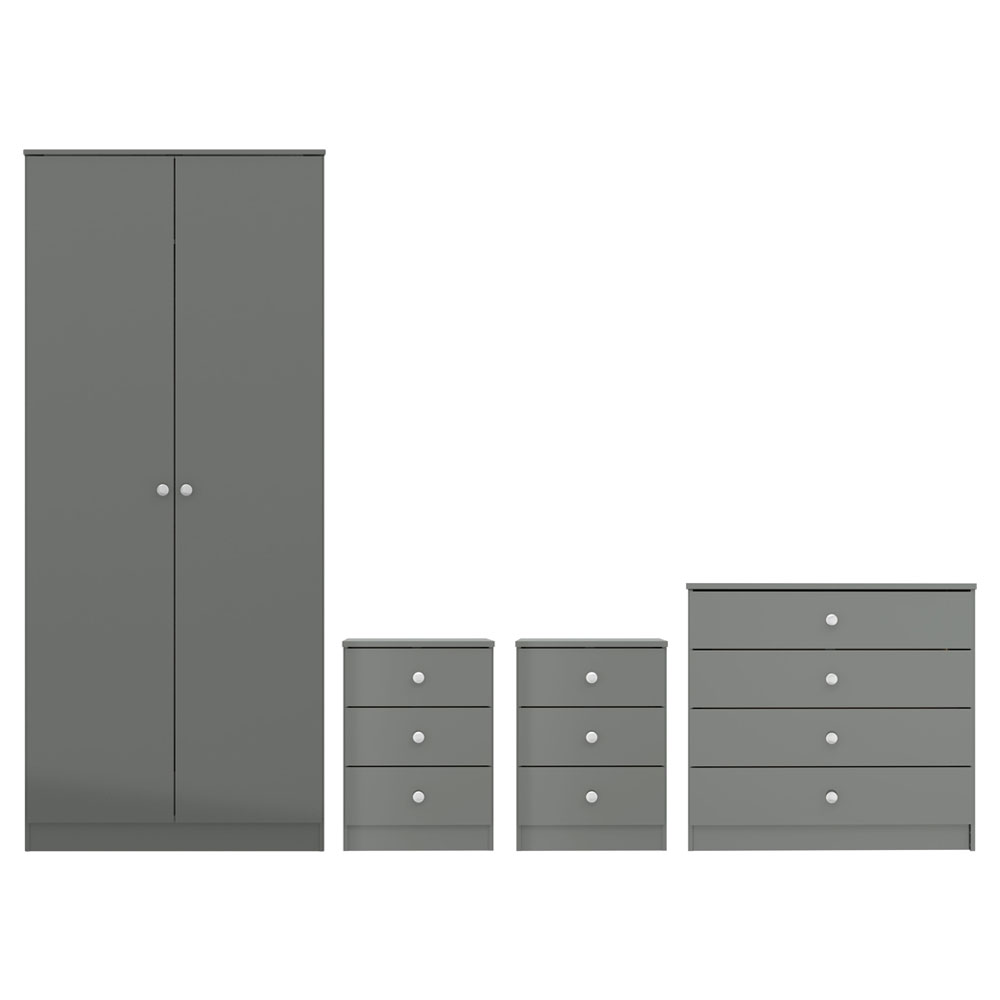 Delvian High Gloss Effect Bedroom Furniture Set with 2 Doors 10 Drawers in Grey