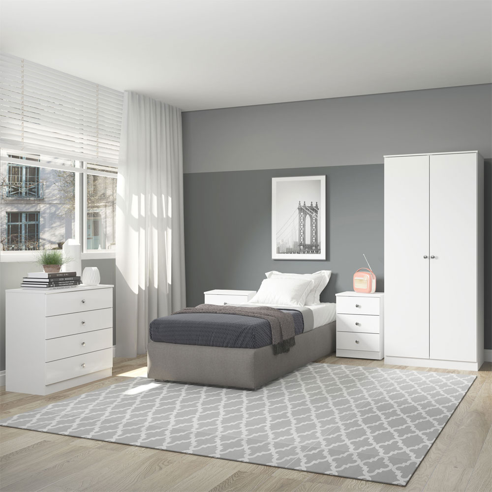 Delvian High Gloss Effect Bedroom Furniture Set with 2 Doors 10 Drawers in White