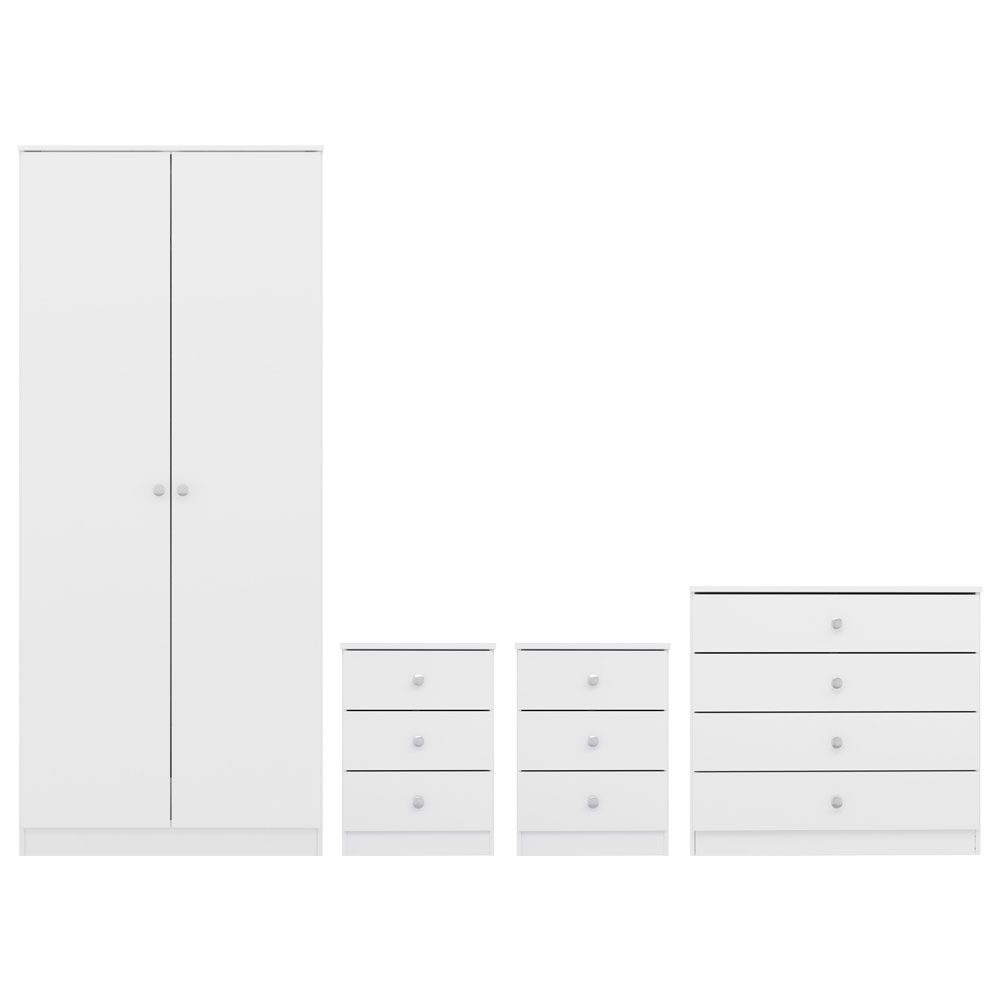 Delvian High Gloss Effect Bedroom Furniture Set with 2 Doors 10 Drawers in White