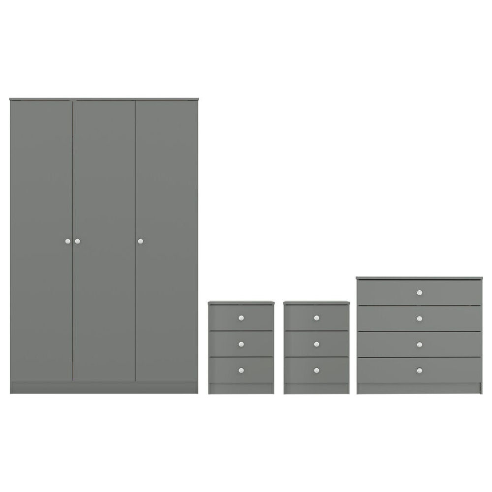 Delvian High Gloss Effect Bedroom Furniture Set with 3 Doors 10 Drawers in Grey