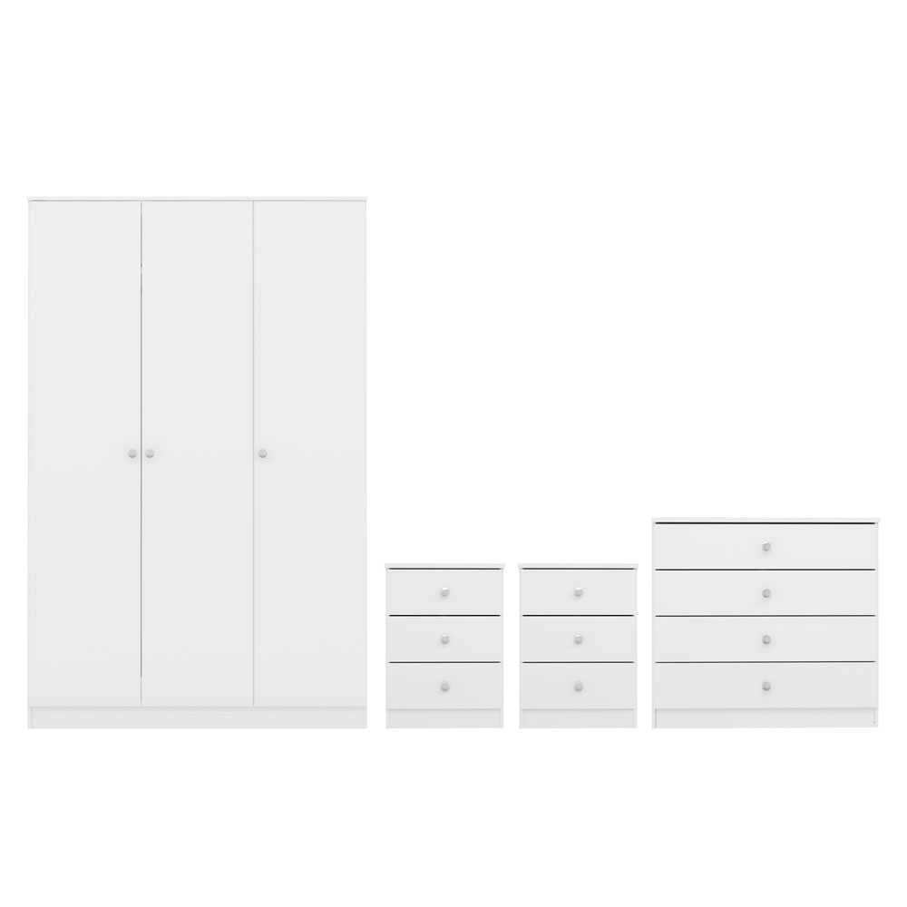 Delvian High Gloss Effect Bedroom Furniture Set with 3 Doors 10 Drawers in White