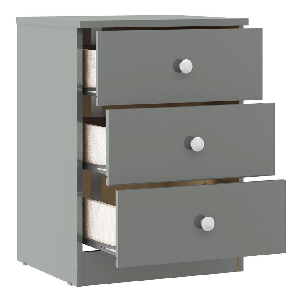 Delvian High Gloss Effect Bedside Cabinet with 3 Drawers in Grey