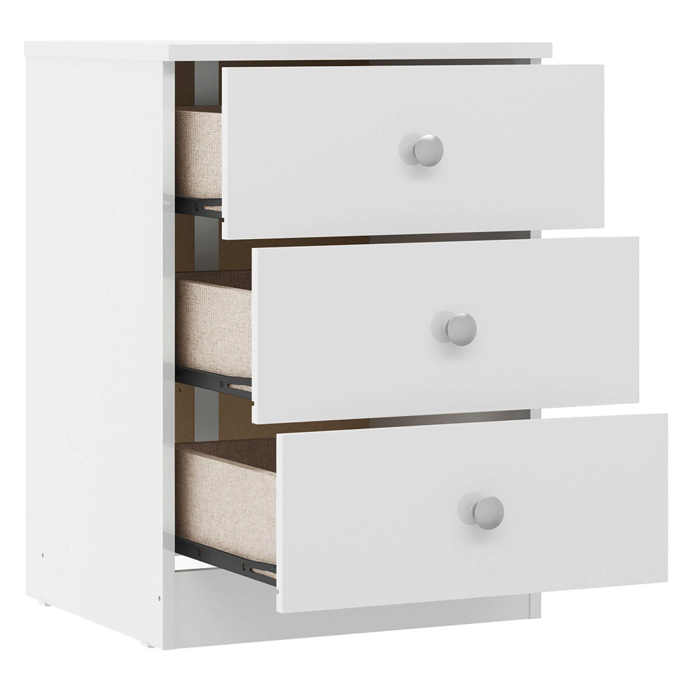 Delvian High Gloss Effect Bedside Cabinet with 3 Drawers in White