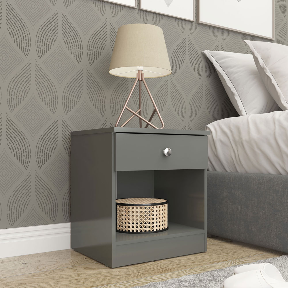 Delvian High Gloss Effect Bedside Cabinet in Grey