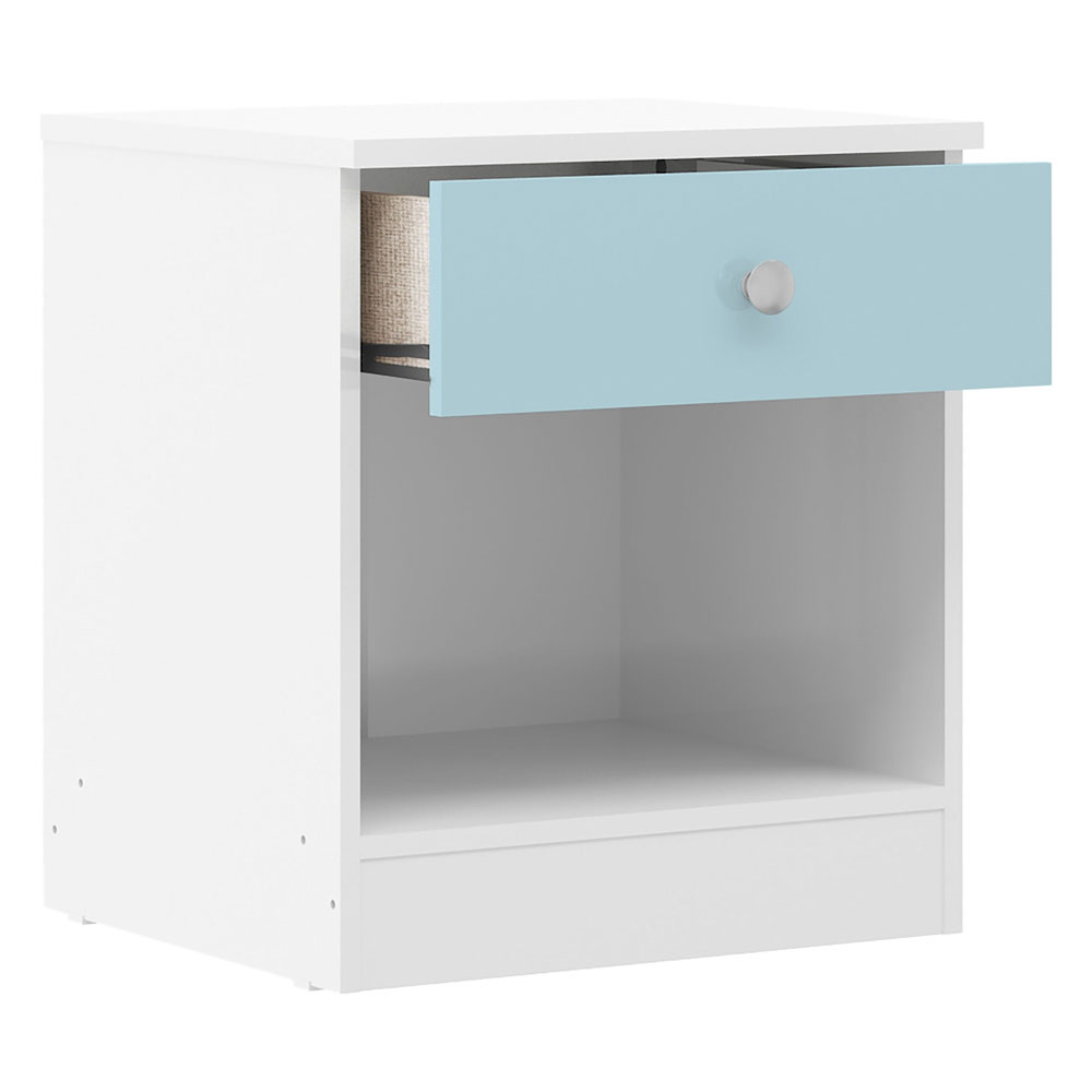 Delvian High Gloss Effect Bedside Cabinet in White and Blue