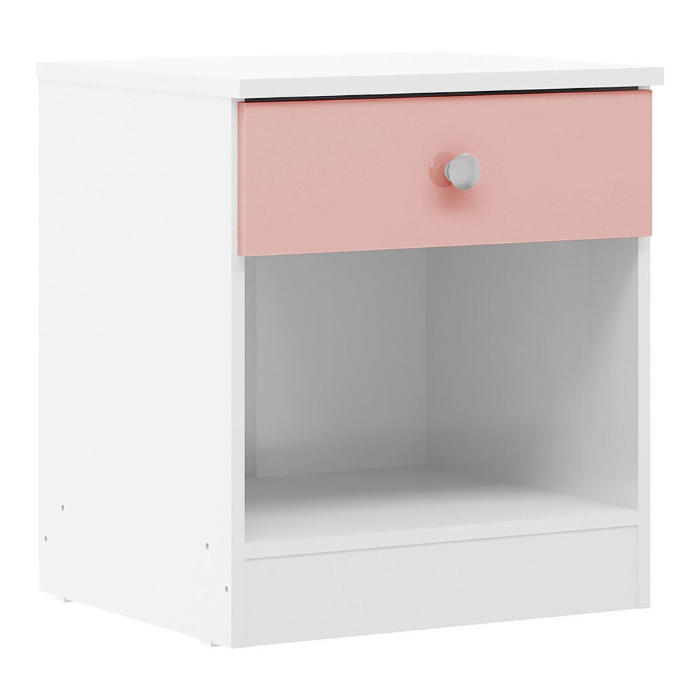 Delvian High Gloss Effect Bedside Cabinet in White and Pink