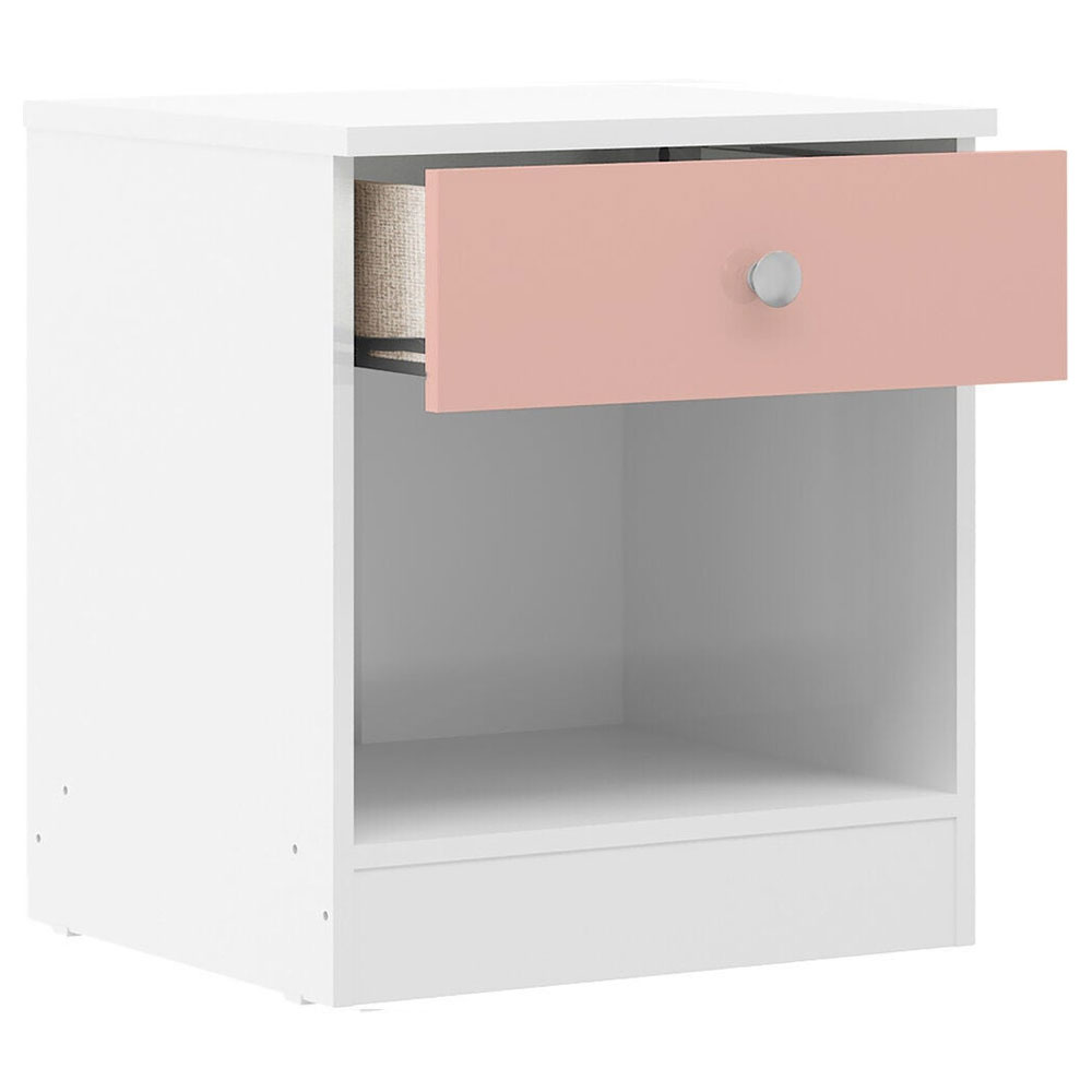 Delvian High Gloss Effect Bedside Cabinet in White and Pink