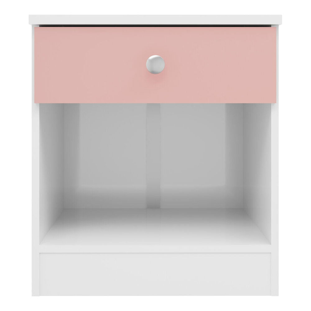 Delvian High Gloss Effect Bedside Cabinet in White and Pink