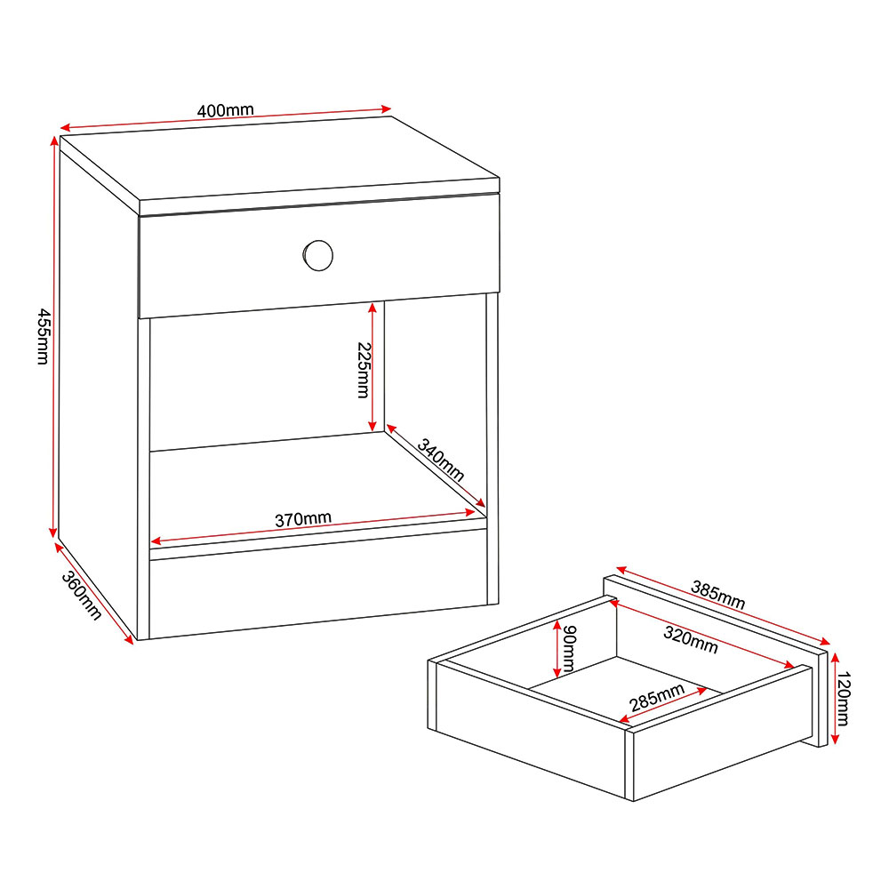 Delvian High Gloss Effect Bedside Cabinet in White and Pink