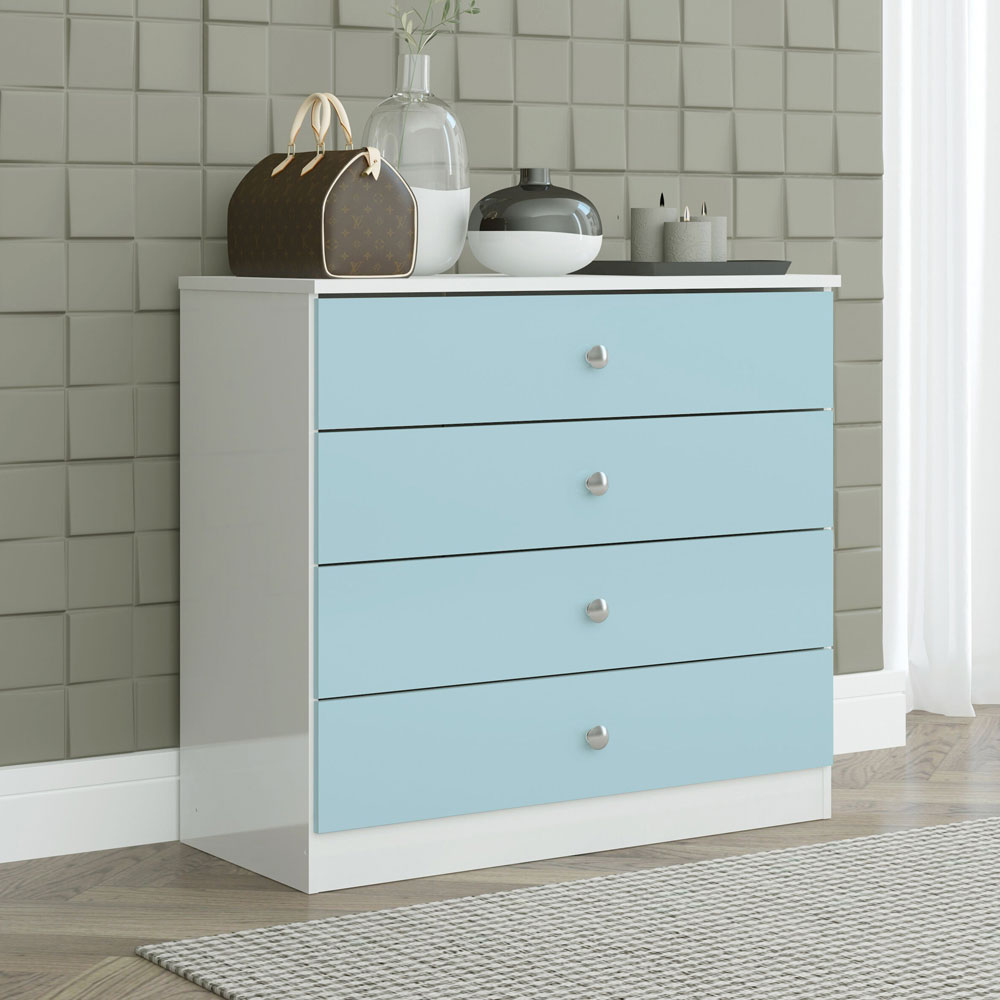 Delvian High Gloss Effect Chest Of 4 Drawers in White and Blue